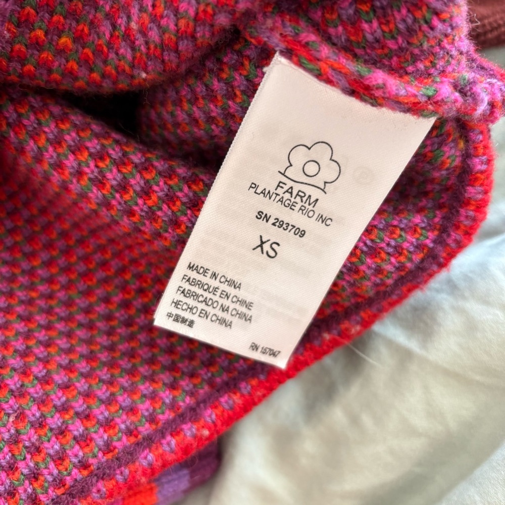 farm rio colorful abstract sweater - merino wool blend pink red green - XS/S euc - Picture 8 of 11